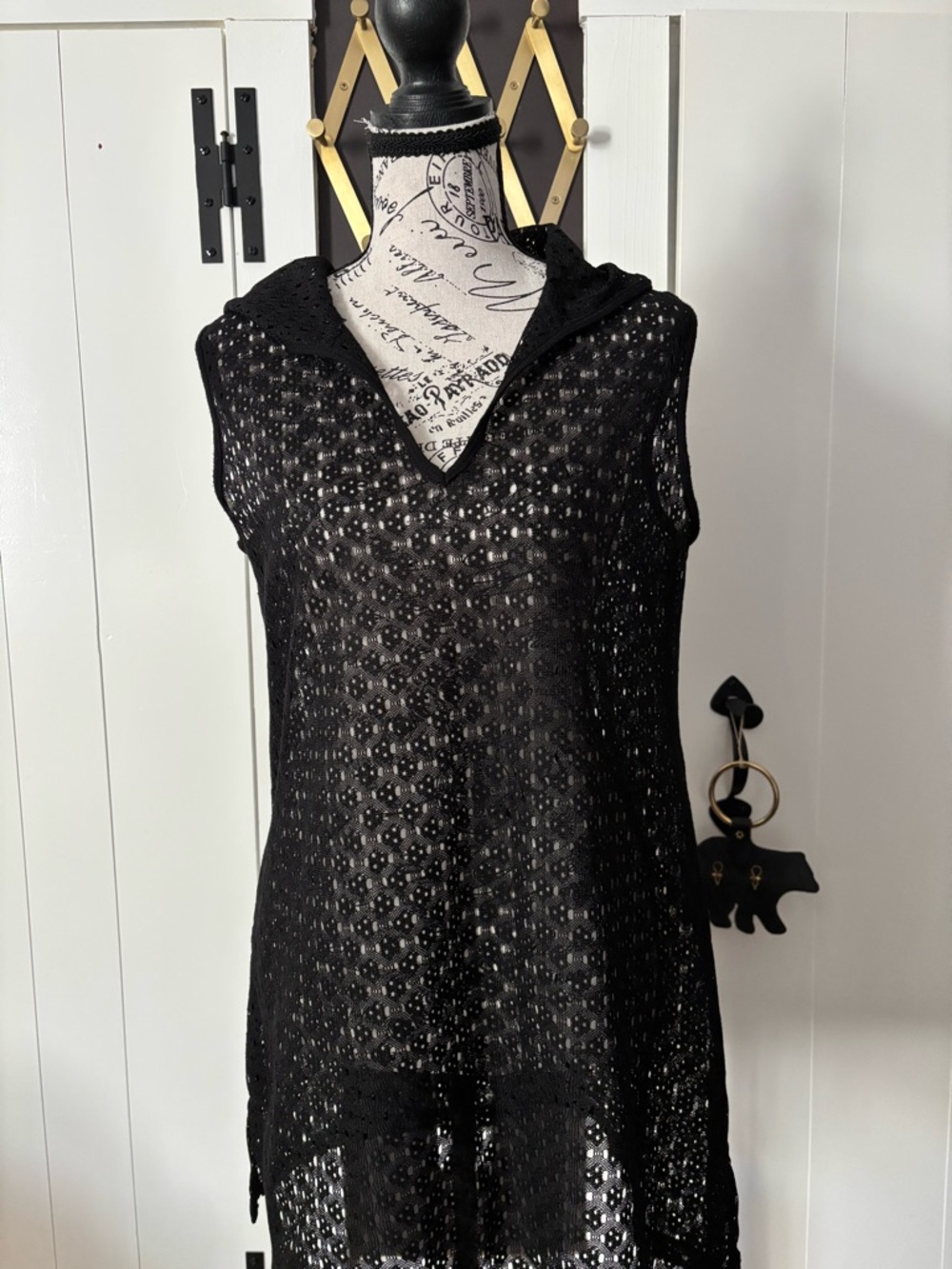 Catalina Black Crochet Swim Coverup Hooded Tunic